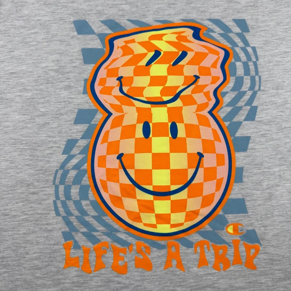Champion Men's XL Lifes A Trip Graphic T-Shirt Gray Short Sleeve Smiley Face Tee - Picture 6 of 8